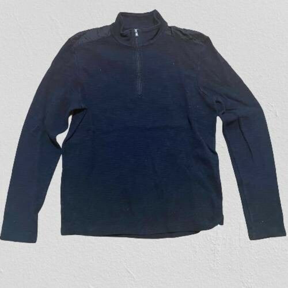 Michael Kors Mens M 1/4 Zip Pullover Spring Sweater Black Mock Neck Cotton EUC